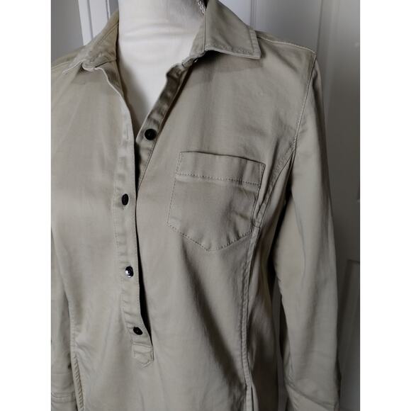 J. Jill Cotton Shirt Dress Khaki live-in-chino Collar Button Roll Tab Utility - Picture 4 of 11